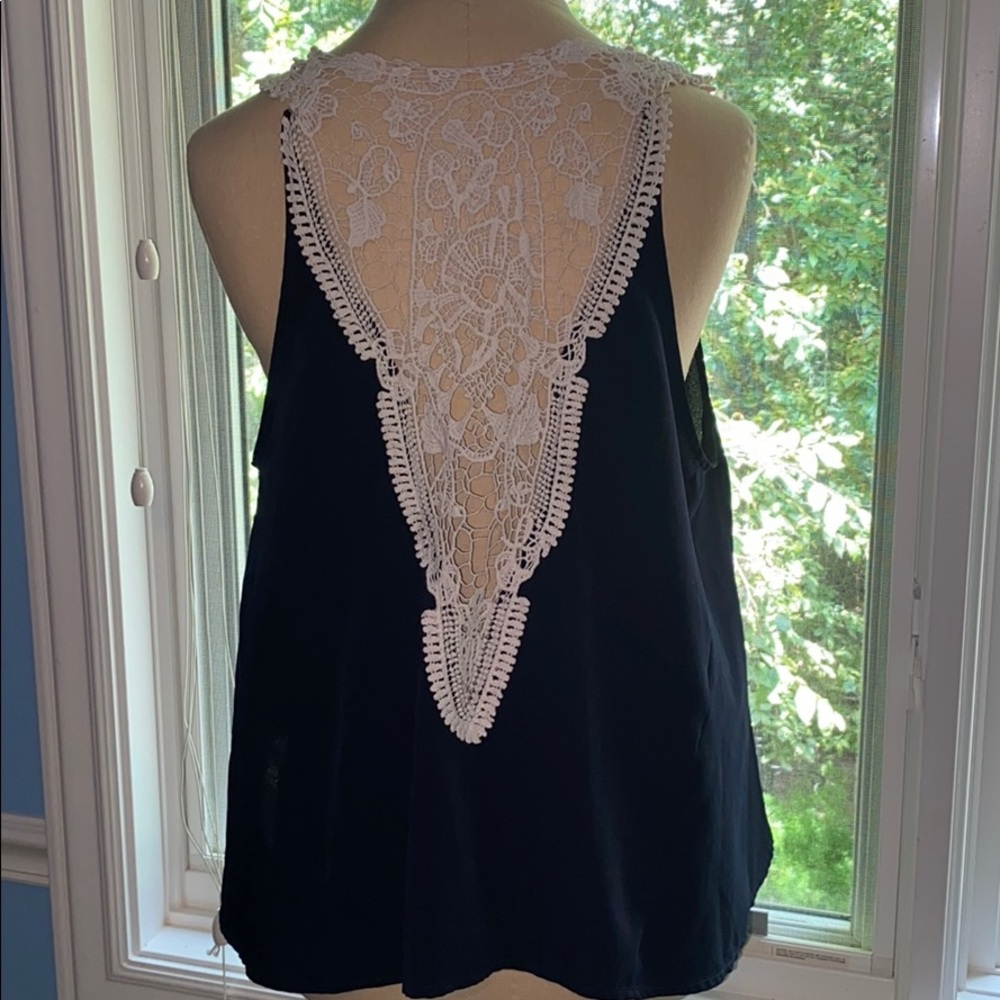 FOREVER 21 crochet back navy tank